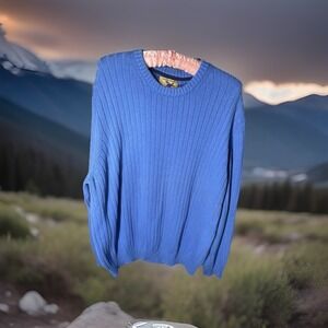 G.H. Bass Co. Men's 100 % Cotton XL Cabana Sea Blue Round Neck Sweater Ribbed D1